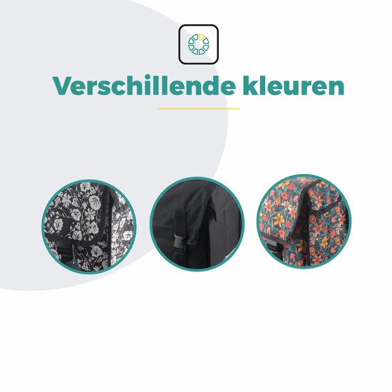 Voltano Dubbele Fietstas XXL - Floral Fiestas - Zwart Met Kleurrijke Bloemen - 60 Liter - Waterdicht - Universele bevestiging - Grote Fietstassen Elektrische Fietsen