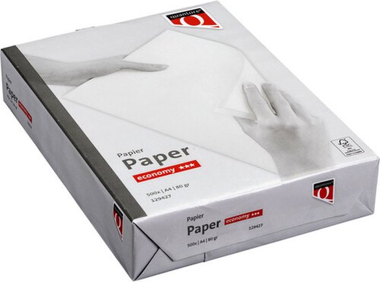 Een pak wit Quantore Economy papier, 500 vel A4, 80gr.