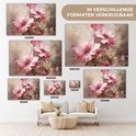 Overzicht van verschillende formaten canvas schilderijen met roze bloemen, van 30x20cm tot 180x120cm.