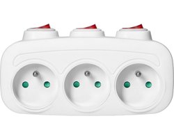 Bureau stekkerdoos met schakelaar - Verdeelstekker horizontaal 3-voudig - Stopcontact splitter - Verdeeldoos zonder snoer-Max 3680 watt - 16A - Wit -Frans type