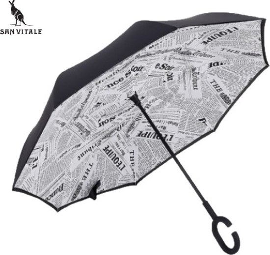 San Vitale® - Unieke reversible Windproof Paraplu - Paraplu opvouwbaar - Paraplu's - Krant Wit