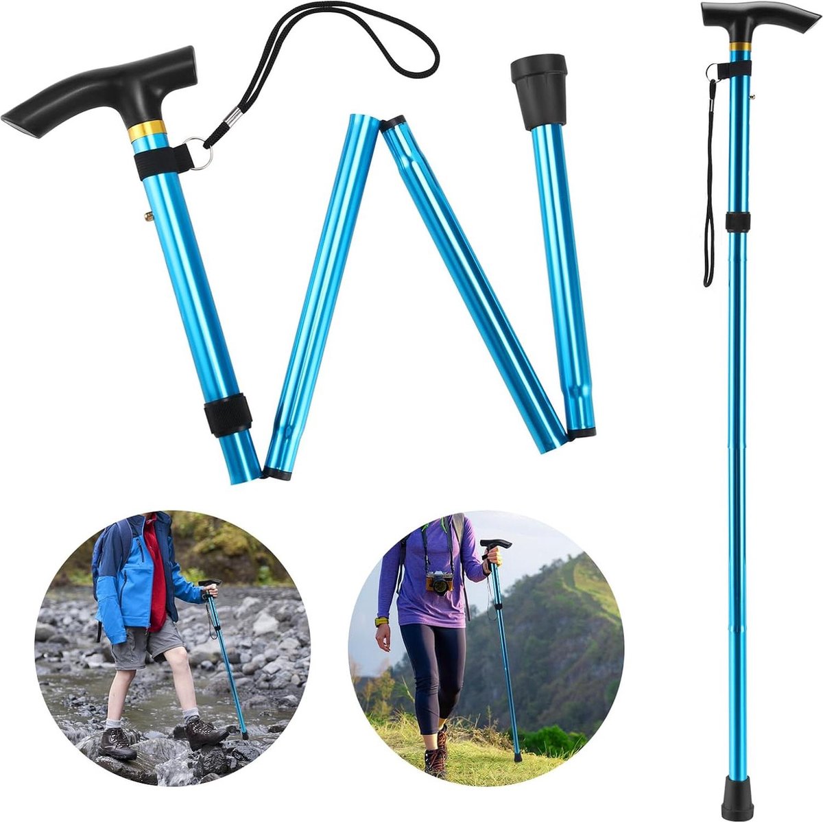 Opvouwbare wandelstok Thlevel - bergstok voor vakantie - in hoogte verstelbaar - antislip - licht - uniseks Wandelstok