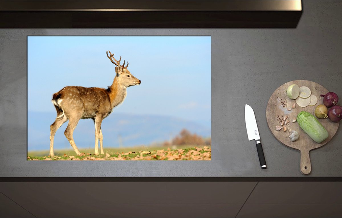 Inductieplaat Beschermer - Bruin Hert in de Herfst - 80x55 cm - 2 mm Dik - Inductie Beschermer - Bescherming Inductiekookplaat - Kookplaat Beschermer van Wit Vinyl