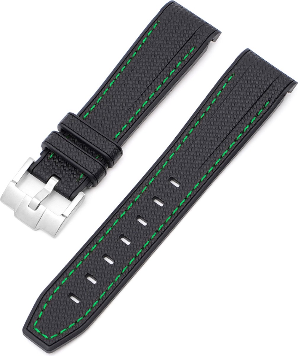 MoonSwatch - Omega - Swatch Mission on Earth - Rolex - SEIKO - Speedmaster - Rubberen horlogeband met perfecte pasvorm - 20mm - Zwart met groene streep