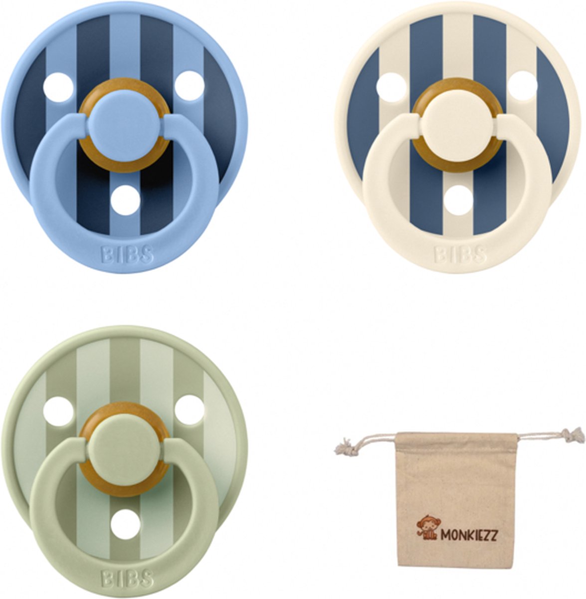 Goedkoopste Bibs studio fopspenen maat 2 (6-18 maanden) Set 3 fopspenen speenzakje - Block Steel Blue, Block Sage, Block Sky Blue