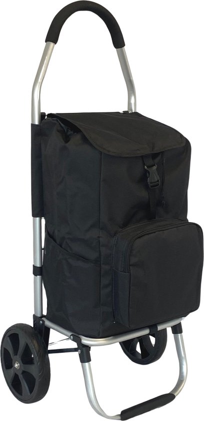 Dreamble® | Luxe Boodschappentrolley | Boodschappenwagen | Zwart | Extra Hoog (103cm) en groot (50 Liter) | Koelvak met rits | 2 ophanghaken | Extra grote wielen | Steekwagenfunctie | Opvouwbaar | Lichtgewicht | 4 extra vakken | Waterdichte Dikke Tas