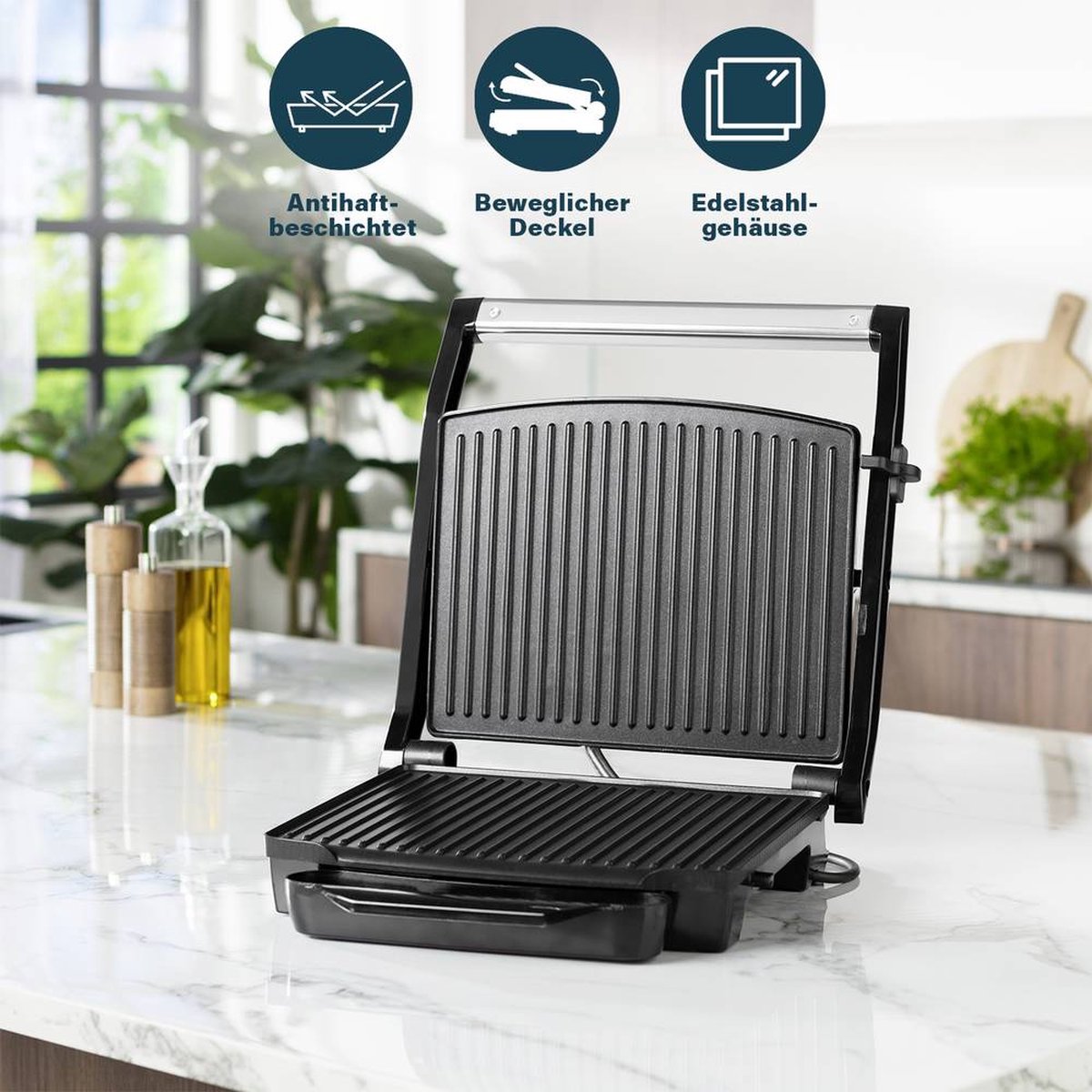 Princess Panini Grill Pro 112425 – Contactgrill groot 30 x 27cm - Tosti apparaat - Grill apparaat - Zwevend bovendeksel – Regelbare thermostaat - 2000W thumbnail 7