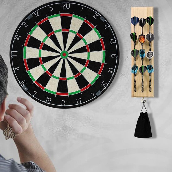 Wandgemonteerde darthouder massief houten - opbergtas voor 12 zachte of stalen tip darts - metalen haken - accessoires - originele houtkleur van Zweezle — afbeelding 4
