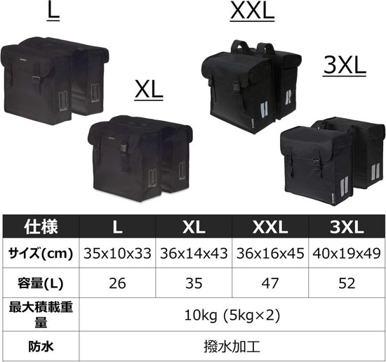 Basil 17551 Borsa Doppia Mara 3 x l, Zwart, 40 x 18 x 36 cm, 52 Liter, Zwart