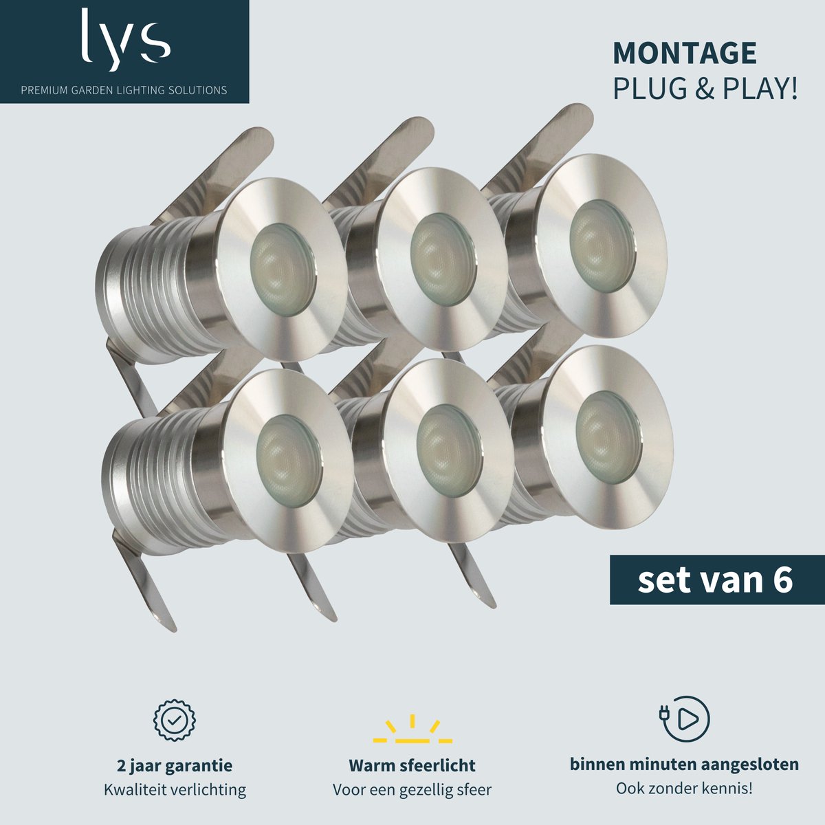 Olan Grondspots Complete Set - Tuinverlichting -''Buitenverlichting zonder gedoe''- 6 Aluminium/RVS Spots - Binnen minuten aangesloten - Milieuvriendelijk Alternatief voor Zonne-energie Tuinverlichting
