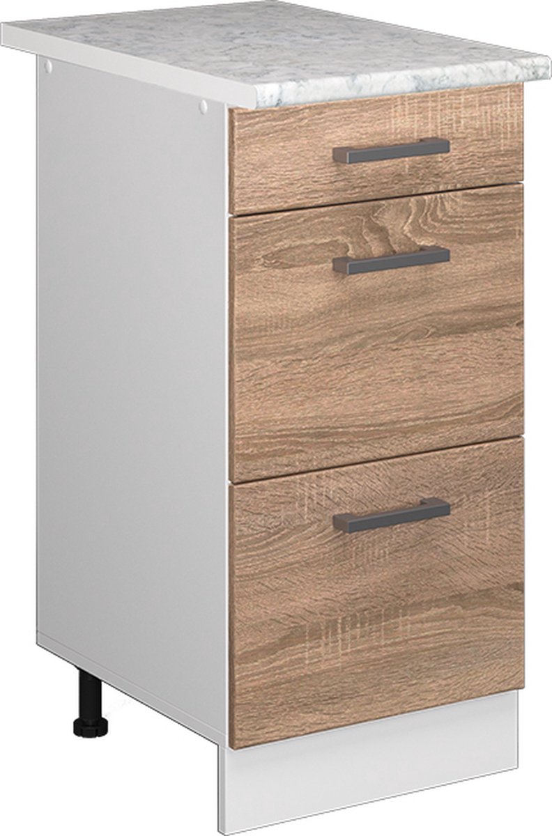 Vicco R-Line Keukenonderkast – 40 cm met laden, met marmeren werkblad Sonoma