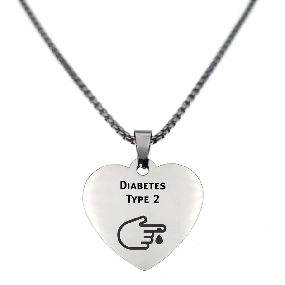 Ketting | Hart | RVS | Zilver | Diabetes Type 2