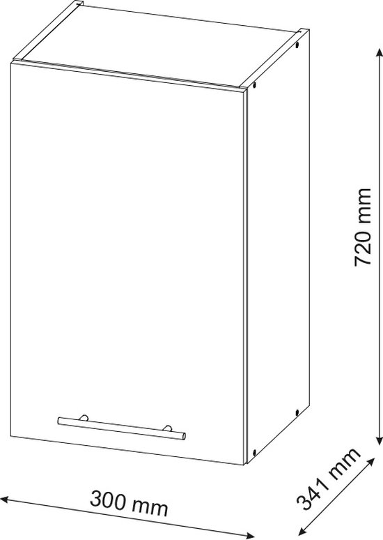 Dessin technique d'une armoire de salle de bain anthracite de 30x34,1x72 cm.
