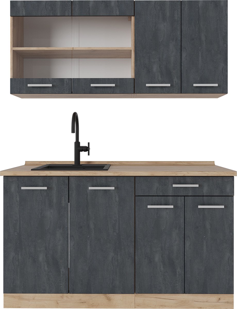 Enkele keuken Egbert Antraciet 160 cm met uitschuifbare tafel met LED-strip Vicco | Antraciet | met LED-strip | 406673146871306