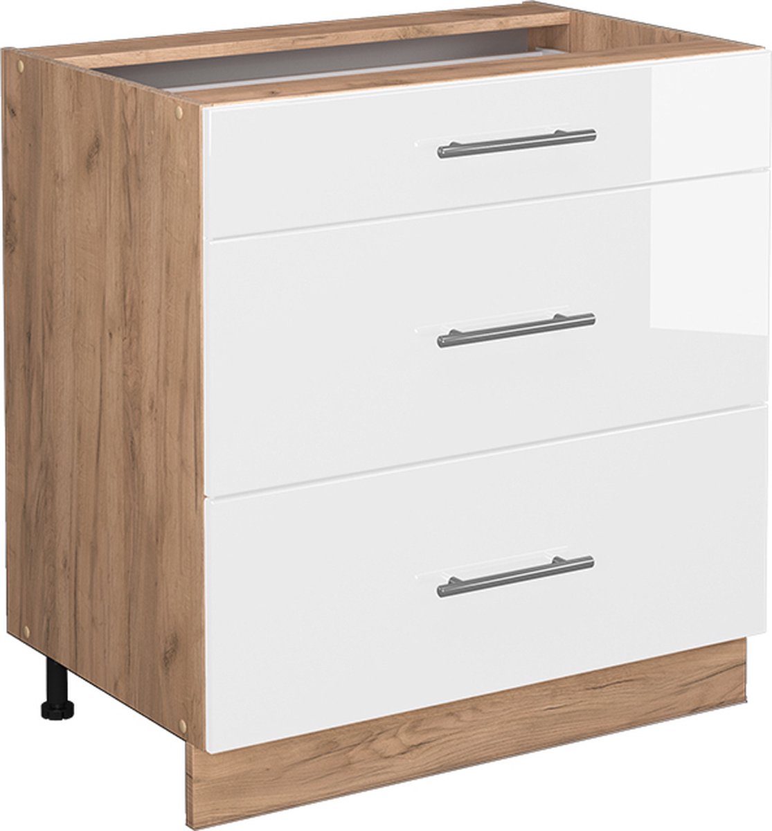 Vicco Fame-Line Keukenonderkast – 80 cm met 3 laden, zonder werkblad Wit Hoogglans
