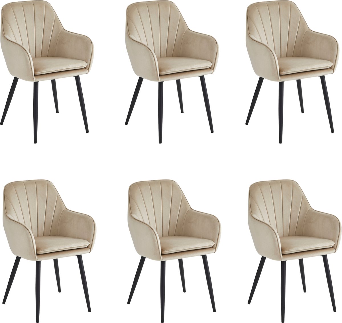 Colenis Melissa Eetkamerstoel - Set Van 6 - Beige - Fluweel - Velvet - Industrieel - Met armleuning