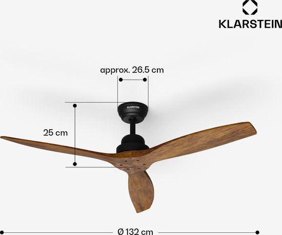 Plafondventilator Milano met verlichting - 81cm - 6 snelheden - Afstandsbediening - Hout
