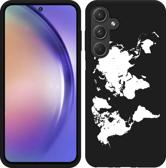 Foto: Cazy hoesje zwart geschikt voor samsung galaxy a55 world map