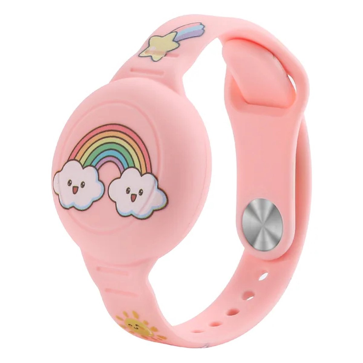 Premium Siliconen Armband roze met regenboog geschikt voor Apple AirTag voor Kinderen Roze | AirTag-sleutelhanger Hoesje Kind | Polsband GPS Horloge Kind | Tracker Houder Armband | Trackers Band | Peuter | AirTag Polsband Armband | Polsband GPS