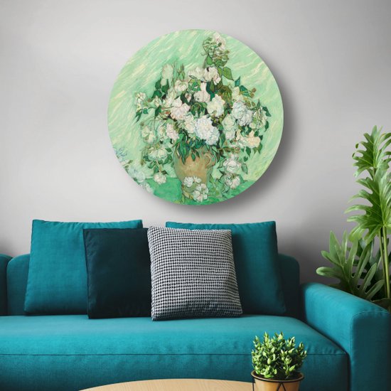 Roses - Cercle mural Vincent van Gogh - Tableau Fleurs - Tableau nature - Décoration murale moderne - Plaque murale - Art mural cercle mural forex 80x80 cm