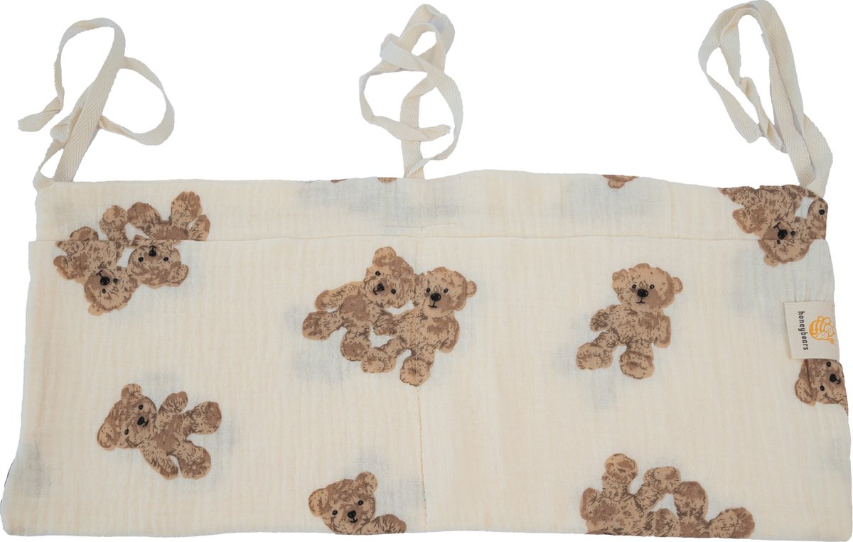 Honeybears box organizer baby - Box opbergzak – Box hangzak - Box opbergtas - Speelgoedzak - Opberg zak 100% organisch katoen – Kraamcadeau - Creme met beertjes – 39 X 20 CM