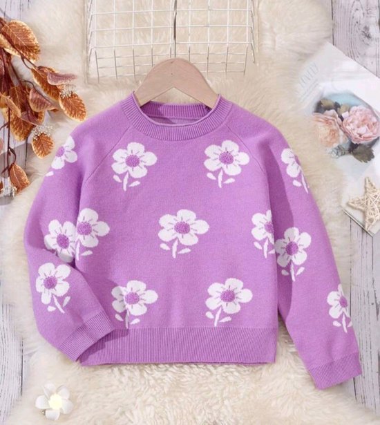 Trui lila Trui met witte bloemen Meisjes trui Maat 98 104 bol