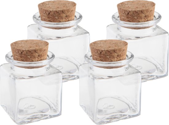 4x Mini bouteilles / bocaux carrés en verre 4 x 4 x 6 cm avec bouchon - Hobby/ bricolage - Cadeaux / cadeaux - Bocaux de rangement / bocaux de rangement