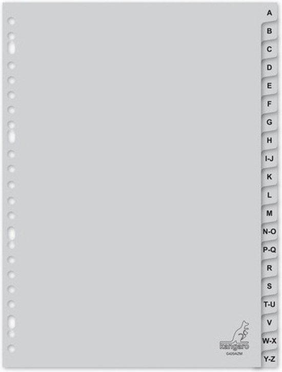 Kangaro tabbladen - A4 - PP 120 micron - grijs - 23-gaats - 20-delig letters A-Z - G420AZM