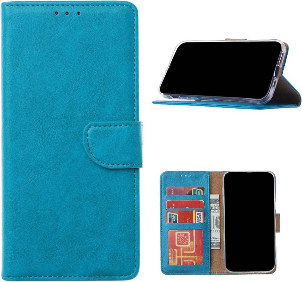 Bookcase Telefoonhoesje Geschikt voor Samsung Galaxy A21s - Hoesje - Ruimte voor 3 pasjes - Magneetlipje - Portemonnee - FuturiQ - Turquoise