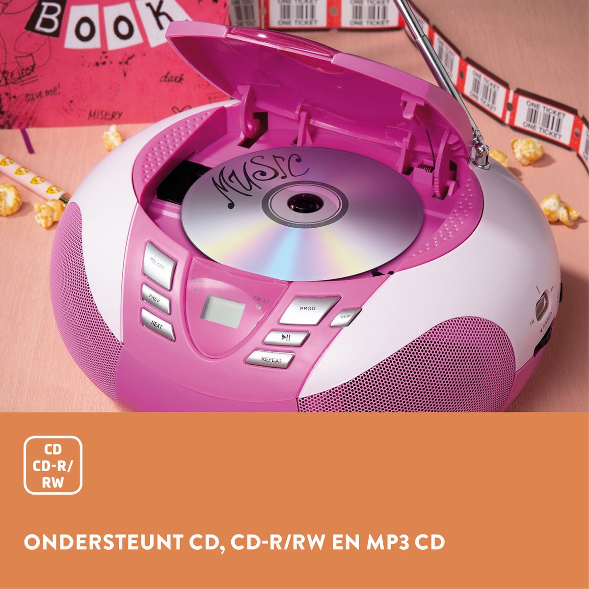 Lenco SCD-37 - Draagbare radio CD speler met MP3 optie en USB - Roze thumbnail 5