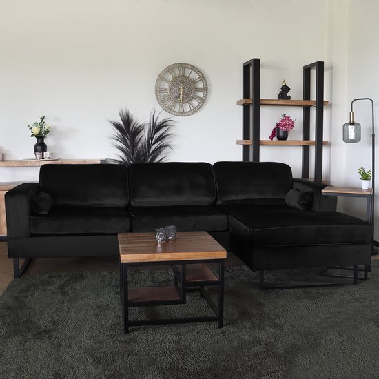 Hoekbank design Darsiono 280cm bank zwart velvet loungebank zowel links als rechts bankstel hoeksalon zetel