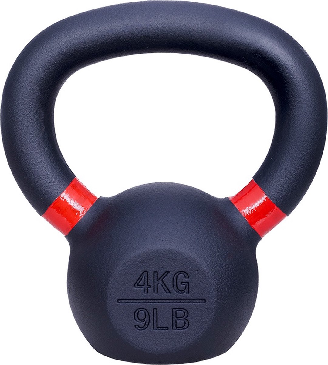 ForzaFit Kettlebell 4 kg - Gietijzer Kettle bell - Zwart met Rood - 9 LB