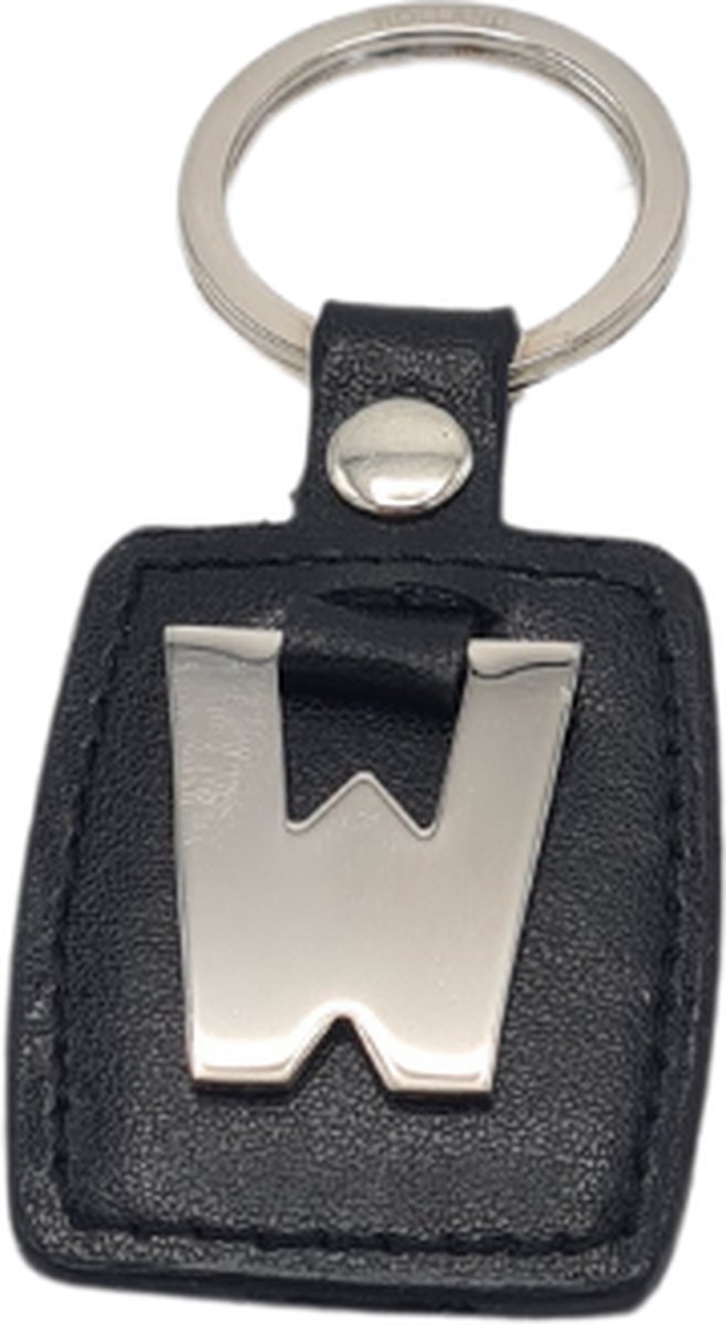 Deco4yourhome® - Sleutelhanger - Zilver/Zwart - Letter W - Kunstleer - Metaal