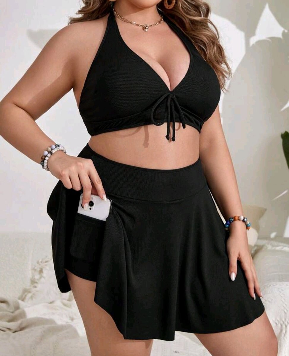 2 delige prachtige sexy elegante corrigerende badpak bikini tankini set zwart top met rok incl short maat 0XL eu 44-merkloos / sans marque 1