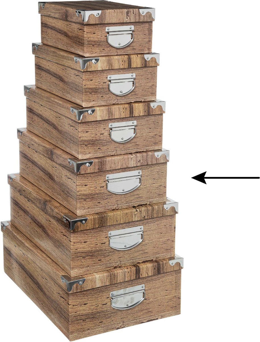5Five Opbergdoos/box - Houtprint donker - L40 x B26.5 x H14 cm - Stevig karton - Treebox