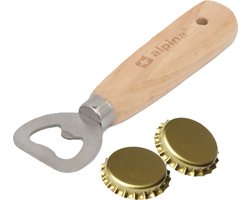 Flessenopener - 2x - hout/metaal - 14 cm - bierflesje opener