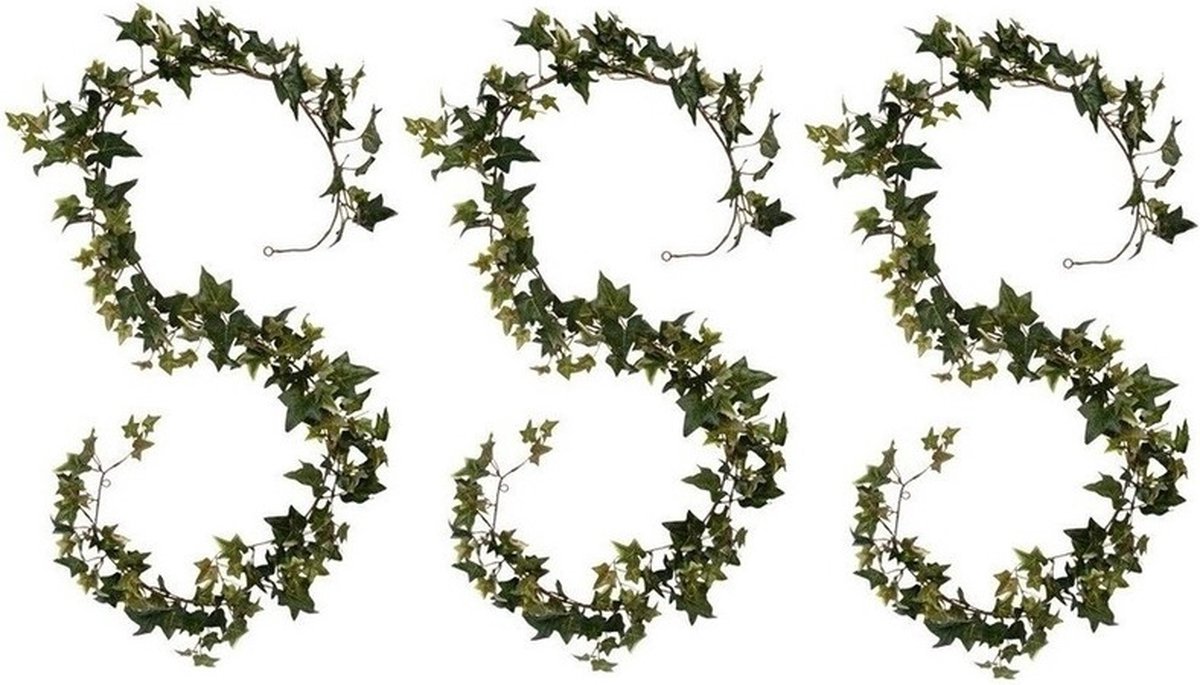 Mica Decorations klimop Hedera - 3x - hangplant/slinger - 180 cm - groen - Kunstplanten decoratie