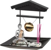 Boeddha zen tuin met waxinelichthouders - voor binnen - zilver - 24 x 26 cm