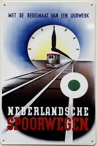 Nederlandsche Spoorwegen met de regelmaat van een uurwerk Reclamebord van metaal METALEN-WANDBORD - MUURPLAAT - VINTAGE - RETRO - HORECA- BORD-WANDDECORATIE -TEKSTBORD - DECORATIEBORD - RECLAMEPLAAT - WANDPLAAT - NOSTALGIE -CAFE- BAR -MANCAVE- KROEG
