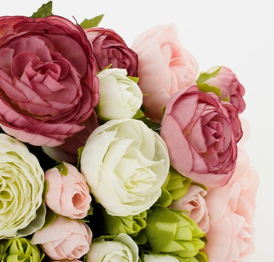 Mica Decorations Boeket - kunstbloemen - roze/wit - Ranunculus/ranonkel kunstbloemen - 35 cm - Bruidsboeketten