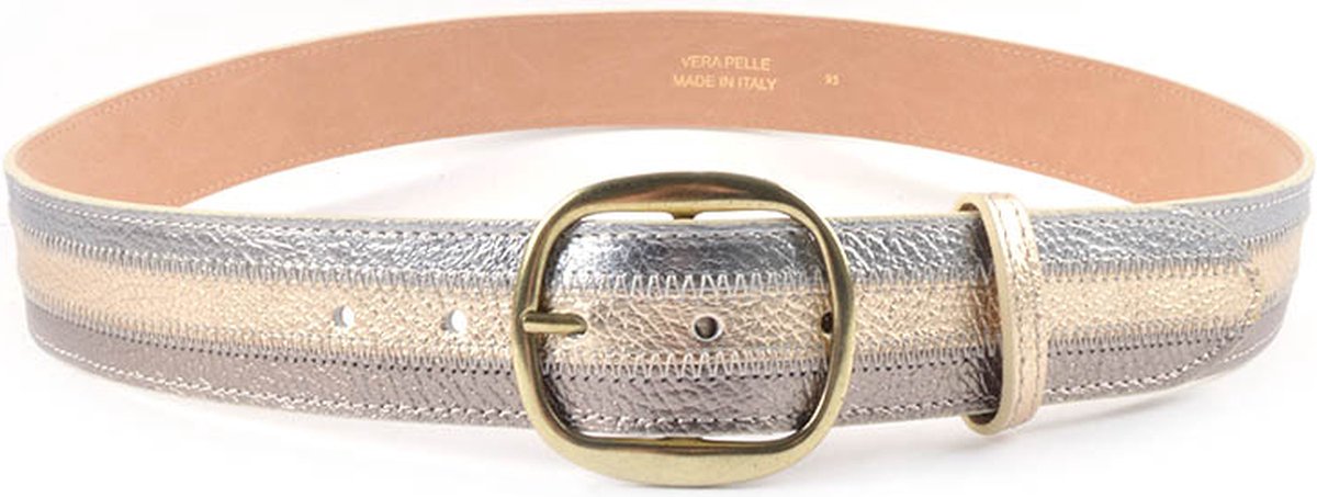 Giuliano Metallic riem - Silver/Goud/Brons - made in Italy - Lederen damesriem