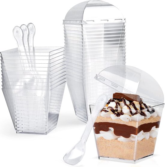 Foto: Herbruikbare dessertbekers set transparante plastic bekertjes voor feestelijke gelegenheden perfect voor tiramisu ijs pudding duurzaam en elegant design set van aantal bekers