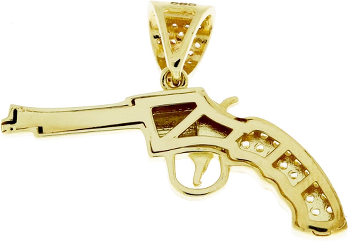 Gouden Pistool Hanger Zirkonia 14 karaat
