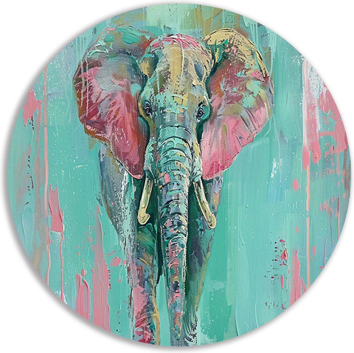 Olifant muurcirkel - Dieren wandschaal - Wandschaal Verf - Muurdecoratie modern - Wandschalen - Decoratie kamer muurcirkel forex 100x100 cm