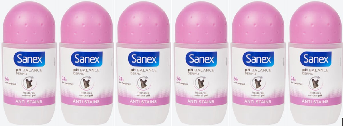 Goedkoopste Sanex - Voordeelverpakking 6 stuks deoroller - Anti-vlekken - Voor vrouwen - 6 X 55 ml