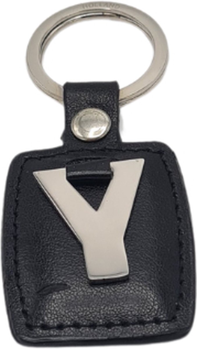Deco4yourhome® - Sleutelhanger - Zilver/Zwart - Letter Y - Kunstleer - Metaal