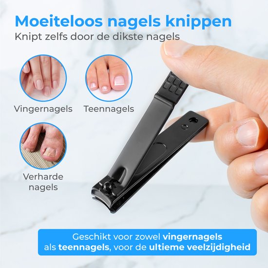 Nuvance Nagelknipper - 4 in 1 - Incl. Nagelvijl - Nageltang - Teennagelknipper - Kalknagel - Zwart