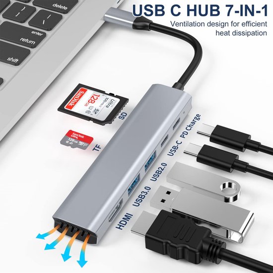 Usb c adapter - 7-in-1 USB C Hub: Breidt de Mogelijkheden van uw Laptop ...