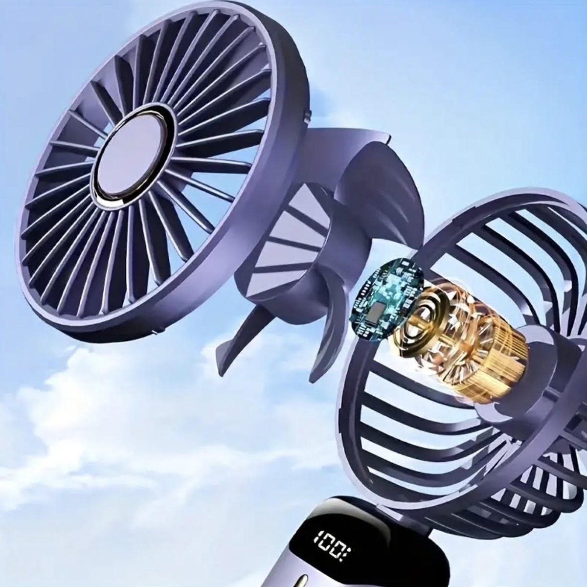 Flavers - Handventilator - Paars - Mini Ventilator - Hand Ventilator - Mini ventilator Oplaadbaar - Mini Ventilator Usb - USB ventilator - Draagbare ventilator - 3600 mAh - Digitaal beeld - 5 Standen – nekkoord — afbeelding 3