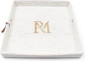 Riviera Maison Dienblad Vierkant Wit rotan met handvaten - RM Monogram decoratief dienbald
